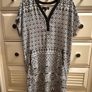 Elegant Black and White Patterned High Low Dress